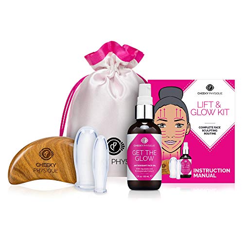 Lift & Glow Kit - Gua Sha and Face Cup Cupping Tools Set with Facial Oil for Anti Aging Massage