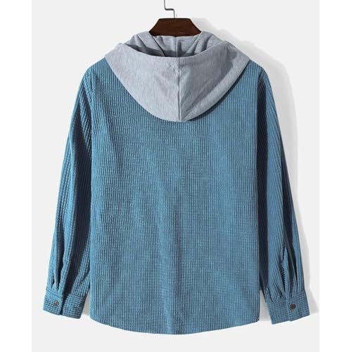 Corduroy Shirt Men Jacket Casual Waffle Long Sleeve Jackets Button Down Sweatshirts Hoodies Running Hooded Tee Coats3