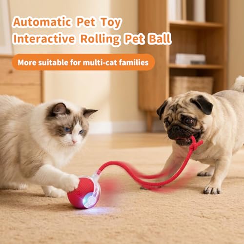 MAXTOOA Interactive Cat Toys for Indoor Cats Smart Automatic Ball Rolling for Bored Kitten Pet Upgraded Speedy Moving Chase Dogs Toy Easter Gifts Red