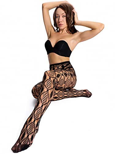 Image of HONENNA Patterned Fishnets Tights Black Pantyhose Stockings for Women, 1-6 Pairs