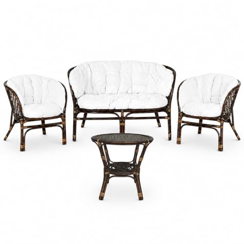 OKAFFAREFATTO MADDALONI Salon de jardin bahama brun en bois de bambou avec coussins offerts