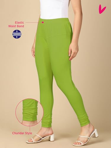 Image of Lux Cozi PYNK Solid Premium Cotton Lycra Churidar Leggings for Women | Regular Fit Elastic Waist Full Length Women Leggings | Free Size