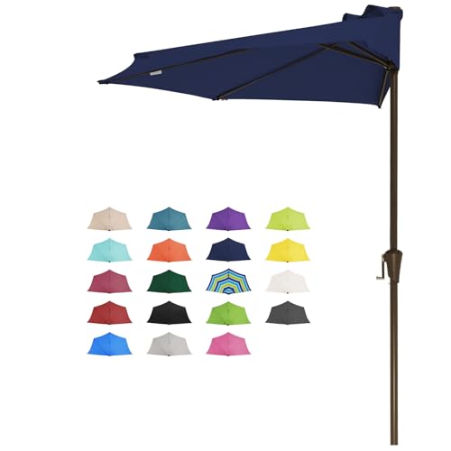 JEAREY 9ft Half Umbrella Outdoor Patio Umbrella Market Umbrella with Crank, 1/2 Round Wall Umbrella 5 Sturdy Ribs UV Protection for Pool Garden Balcony Deck, Navy