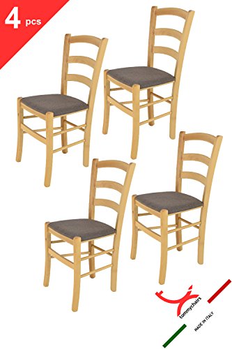 Tommychairs sillas de Design - Set 4 sillas Modelo Venice para Cocina, Comedor, Bar y Restaurante, con Estructura en Madera Color Natural y Asiento tapizado en Tejido Color corzo