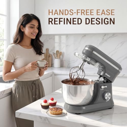 Image of DYLECT BetterMix Stand Mixer for Home | 1300W Powerful Motor | 5L Removeable Bowl | 8 Speed + Pulse Function | Dough Hook, Whisk, Beater & Splash Guard | Anti-Skid Design | Planetary Motion
