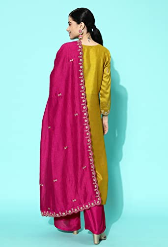 Image of LYMI LABEL Kurta Palazzo Set For Women - Poly Georgette Foil Printed Regular Fit A-Line Kurta Palazzo Set For Women