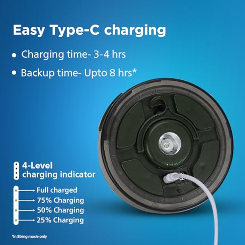 Image of PHILIPS GleamString Premium Rechargeable LED String Lights 8M Reel | Multicolor & Warm White | Flashlight Mode | Type-C Charging | 8Hr Backup | Indoor Outdoor Use | Pack of 1