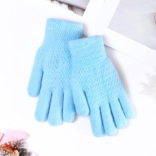 Image of Winter Gloves for Boys Girls - Kids Warm Knit Thermal Cable Knitted Gloves Wool Fleece Lined Mittens for Cold Weather