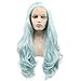 Produktbild 61 cm hellblau natürlichen Wave synthetischen Lace Front Perücken 180% Dichte Hälfte Hand auf Hitzebeständige Kunstfaser Haare Ersatz Perücke für Frau