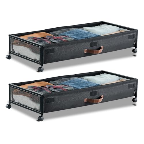 VEVOR Under Bed Storage with Wheels, 36.0 x 18.1 x 7.3 inch, Underbed Containers with Clear Lid, Underbed Shoe Organizer, Rolling Under the Bed Storage Bins for Clothes Shoes Blankets Bedroom, 2 Pack by VEVOR - Used condition - US$27.56