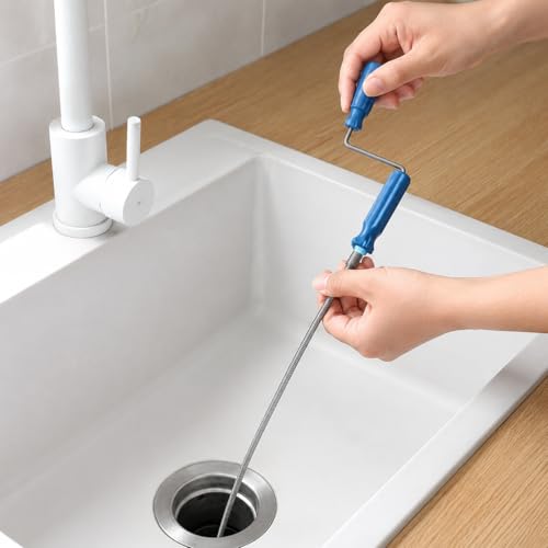 Destapacaños manual, serpiente para desagüe de acero inoxidable para fregadero de cocina y baño, destapacaños reutilizable para pelo, manual de 3 m miniatura 5
