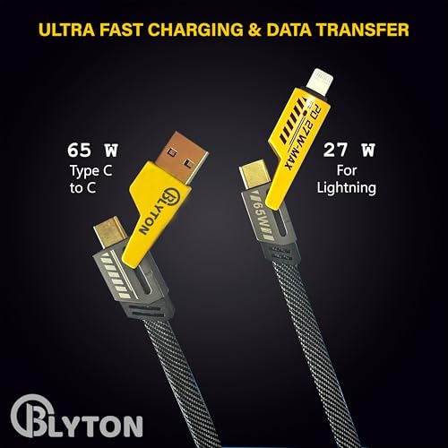 Image of Blyton 4-in-1 Type-C to C 65W Fast Charging Cable | Type-C, Type-A and Ports | Compatible with iPhone, Android, Laptops, 1.2M
