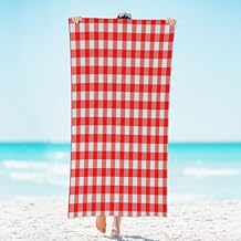 Microfiber Sand Free Beach Towel, Quick Dry Absorbent Compact Red Checkered Bath Towel for Swimming Pool