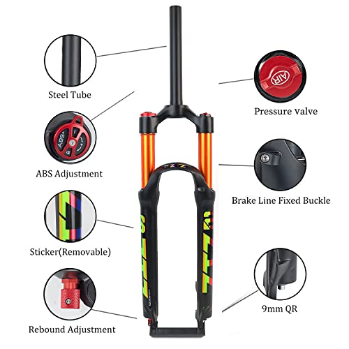 Ztz Mtb Fork Mountain Bike Suspension Fork26/27.5/29 Travel 120Mm Mtb Air Suspension Fork, Rebound Adjust 1 1/8 Straight Tube Qr 9Mm Manual/Remote Lockout (Gold-Manual Lock, 29 Inch) #TOP2