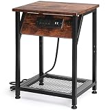 Gold Side Table, Round End Table with 2 Removable Trays, Circle Nightstand, Mid Century Waterproof A