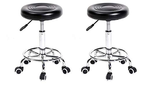 Image of CSS Furniture Adjustable Rolling Stool Set of 2 (Black, 16 inch-20.5 inch) - Swivel Seat with Wheels for Office, Kitchen, Clinic, Cafeteria, Bar - 120 KG Weight Capacity - Sleek Black Finish