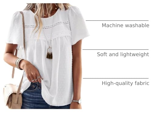 Image of Falechay Womens Summer Tops Crewneck Short Sleeve Shirts Casual Chiffon Blouses Flowy Lace Hem Boho Clothing Trendy 2026