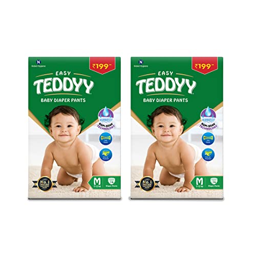Image of TEDDYY Easy Baby M Size Diaper Pant Style | 28 Count (Medium) | 7-12 kg (Pack of 2) | Long Protection Hours | Anti-Bacterial | Airy Breathable Fit | Rapid Soaker Channels with Wetness Indicator