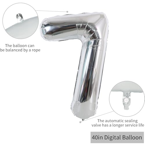 Image of TONIFUL 40 Inch Silver Number 7 Balloon Large Foil 7th Birthday Decorations