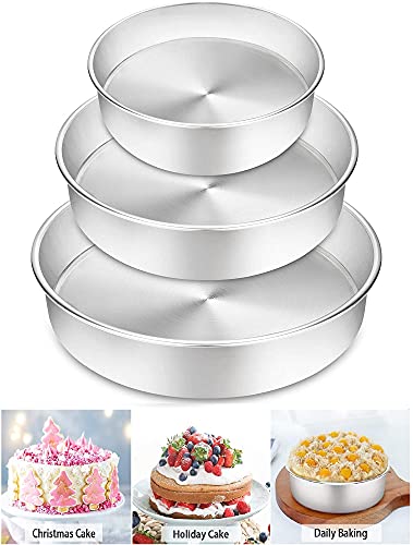 BLUE BOY Aluminum Round Cake Pans Set (6″, 7″ & 8″ by 2.5″ Deep) Tier Baking Pans, Perfect for Wedding Birthday Layer Cake, with Use to ICE Box, Healthy & Durable, Microwave Safe- Dishwasher Safe