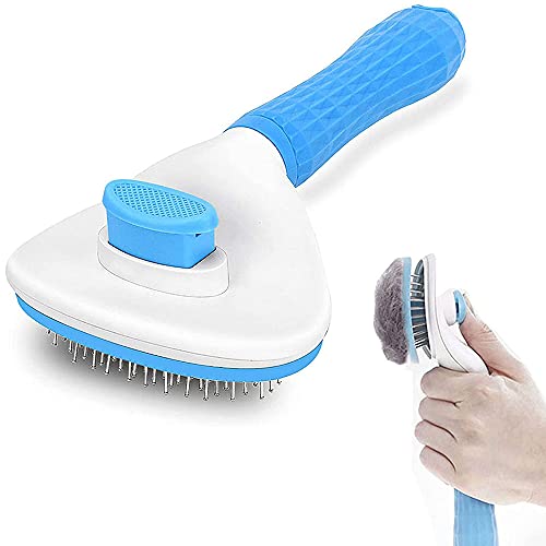 Domkim Self-Cleaning Slicker Dog Brush & Cat Brush, Slicker Pet Grooming Combs Brush- Shedding Grooming Tools - Gently Removes Loose Undercoat, Fur, Dirt, Mats and Tangled Hair (Blue)