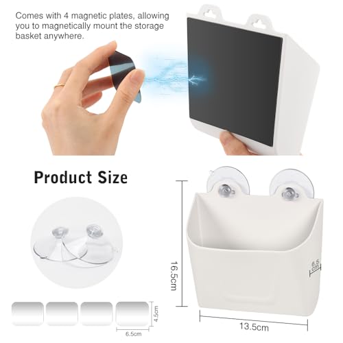 WALLFID Magnetische Fernbedienungshalterung zur Wandmontage, wasserdichter Wandkorb zum Aufhängen für Kühlschrank/Badezimmer/Küche, Aufbewahrungs-Organizer mit großer Öffnung und Saugnapf (Weiß)