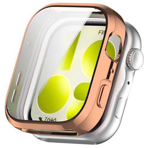 RUIIOCVKK for HUAWEI WATCH FIT 5 �P�[�X �X�}�[�g�E�H�b�` �S�ʕی� TPU ���b�L �E���ȒP �^�b�`���x���� �ϏՌ��� �����h�~ HUAWEI WATCH FIT5 �ی�J�o�[ (���[�Y�S�[���h+�N���A�j