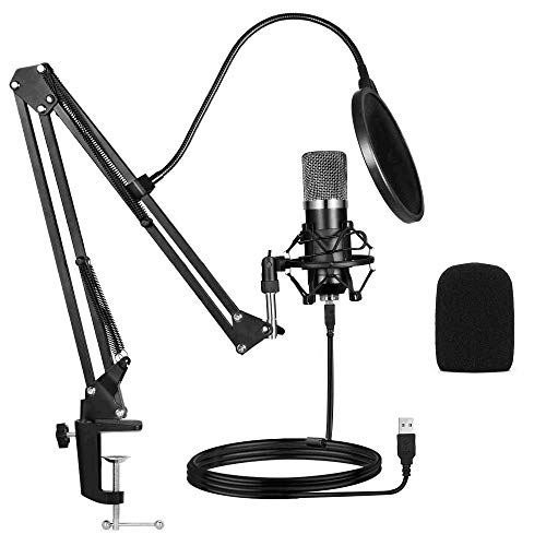 Ankuka USB Condenser Microphone Studio Cardioid Computer PC Microphone Kit 192kHz/24 bit with Scissor Arm Stand Mount for Instruments Voice Overs Recording Podcasting Streaming YouTube Karaoke Gaming