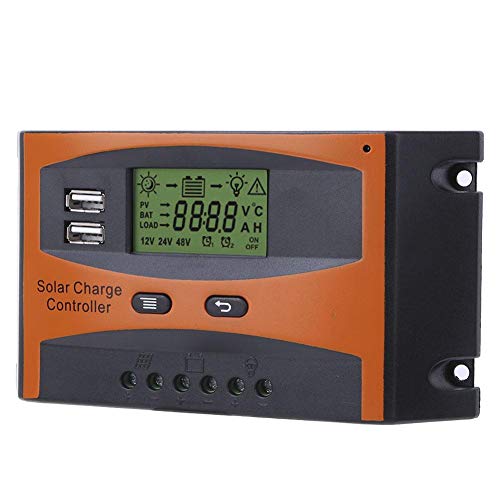 Carregador de bateria de painel solar com saída USB dupla, controlador de carga 20-10AWG MPPT, displ