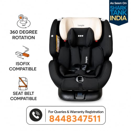 Image of Loopie Lap 360 CONVERTIBLE baby Car Seat for 0-12 Years | Both ISOFIX & SEAT-BELT (non-isofix) Compatible | GERMAN Designed | FORWARD & REAR Facing | SIDE IMPACT PROTECTION | 11-Position Adjustable HEIGHT | 5 POINT Safety HARNESS | Internationally Certified | 2 Year WARRANTY