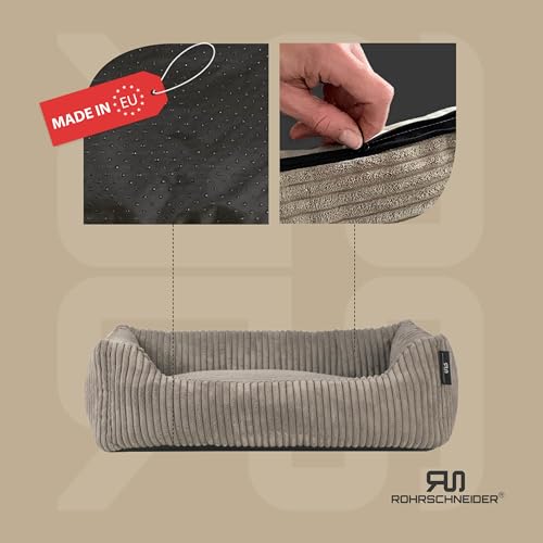 Rohrschneider Hundebett waschbar für kleine und mittelgroße Hunde mit Hundekissen Cord (ca. 55 x 42 cm) inkl. Gassibeutel (Taupe 55 cm, Cordstoff breit)