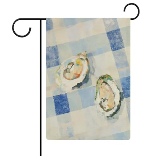 Zwei winzige offene Austern, Gartenflagge, saisonale Feiertage, Jute, doppelseitig, Haus, Hof, Außenflaggen, 32 x 47 cm
