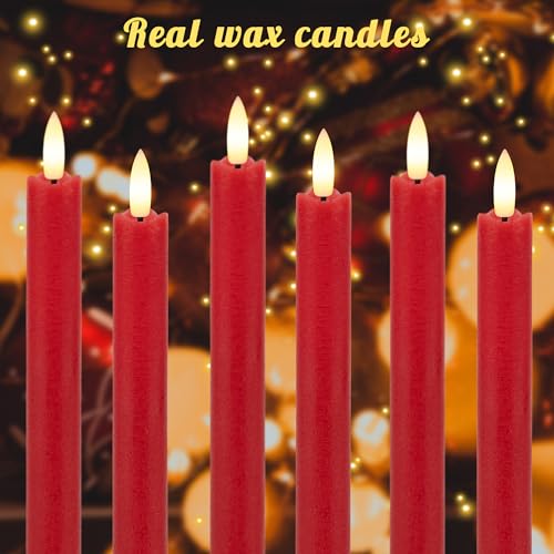 Image of Red Flameless Taper Candles with Rmote, 9.6 inch Real Wax Battery Operated Candles with 3D Wick, 3 Pack Christmas Led Candlesticks for Table, Home, Wedding, Party, Xmas Decor