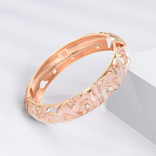 Image of UJOY Womens Multi-colors Cloisonne Bracelet Gold Plated Flower Hollowed Enameled Hinged Cuff Bangles Jewelry Gift 88A10