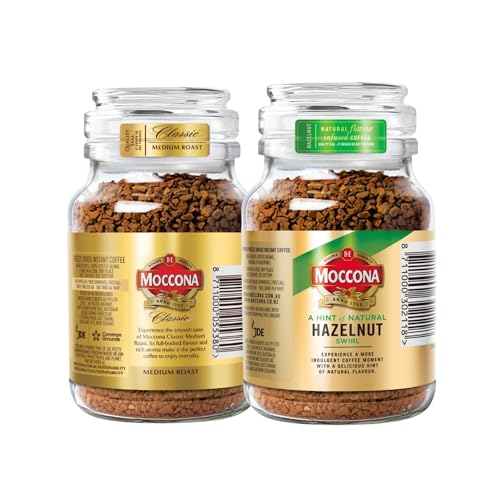 Image of Moccona Classic Medium Roast + Hazelnut Instant Coffee - 195g (Pack of 2)| Imported Coffee | Premium Arabica & Robusta Blend | Freeze-Dried | Bold & Strong Flavor