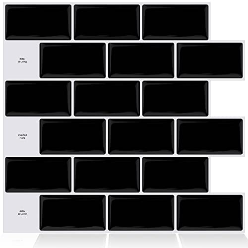 Upgraded, Stickgoo 10-Sheet Peel And Stick Subway Tile Backsplash, 13"X12" Self-Adhesive Kitchen Backsplash Tiles, Black #TOP12