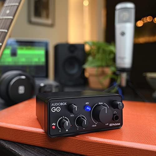 PreSonus AudioBox GO | Interfejs audio USB-C do produkcji muzyki z oprogramowaniem do nagrywania Studio One DAW, samouczki muzyczne, próbki dźwięku i instrumenty wirtualne