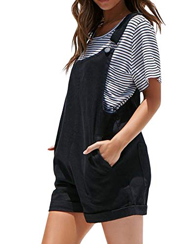 Bonkwa Women's Summer Adjustable Shoulder Straps Shorts Rompers Denim Overall Roll Cuff Shortalls Baggy Jumpsuit With Pockets #TOP3