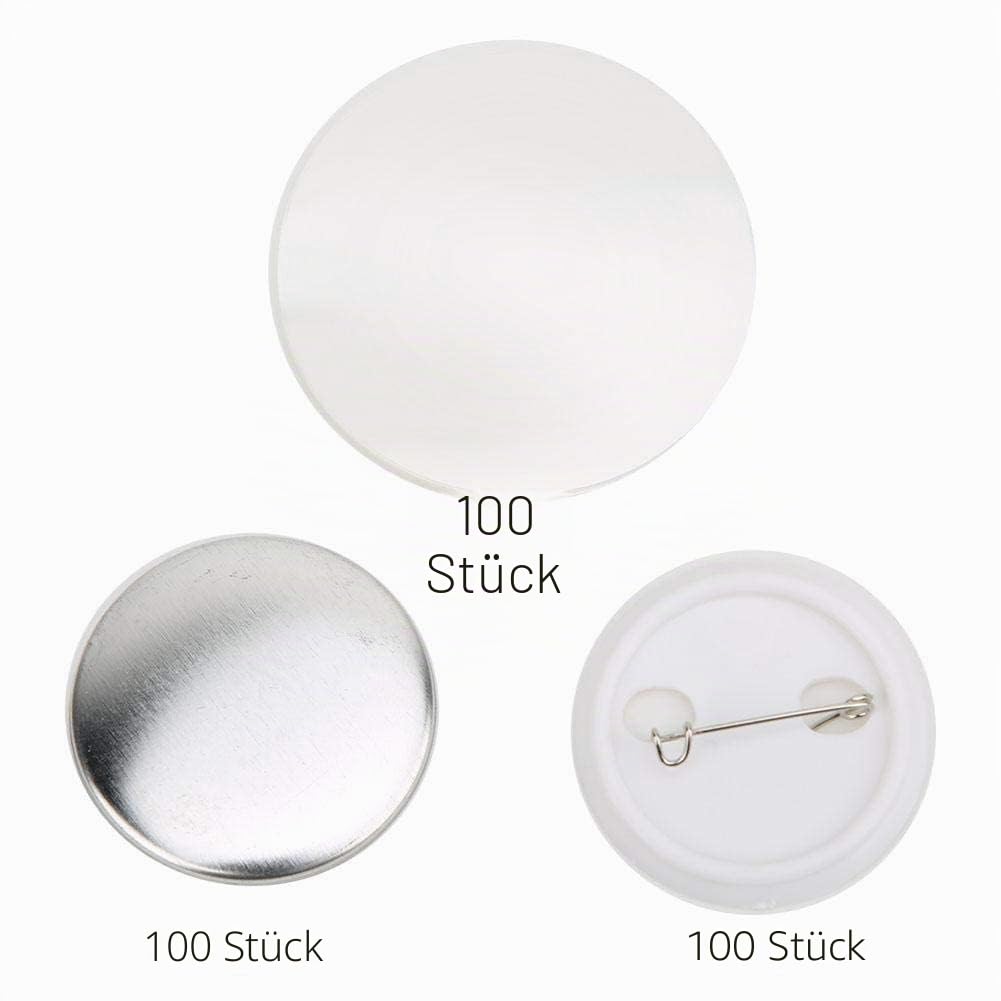 Abzeichen Button Pin Set, 37mm, 100 Stück, Runde Kunststoff Buttons zum Basteln, Transparent