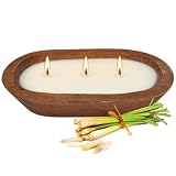 Citronella Scented 3-Wick Candle (8oz) Oval Wood Bowl Candle, Clean Burning & Smokeless, Decorative Soy Blend Candle for Home, Patio, Garden, Summer Gift.