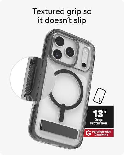 Image of ZAGG Santa Cruz Snap Case with Kickstand for iPhone 17 Pro - Jet Black, Drop Protection (13ft /4m), MagSafe Charging Compatible, ClearGuard Anti-Yellowing Technology, Scratch Resistant Phone Case
