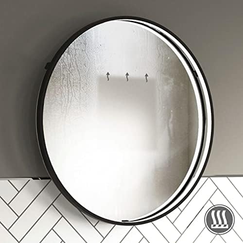 Pebble Grey Luna Black Frame Circular LED Illuminated Bathroom Mirror Round with Demister Pad & Sensor Switch Fully Certified to British Standards 600mm(W) X 600mm(H) [Energy Class A]