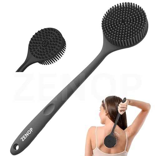 Image of Soft Silicone Back Scrubber Shower Bath Body Brush with Softening Long Handle, BPA-Free, Hypoallergenic, Eco-Friendly (Multicolor)