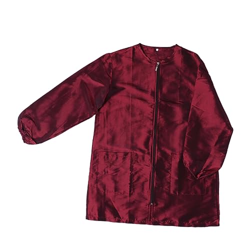 OATIPHO Beauty Technician Overalls Long Sleeve Spa Salon Suit Wine Red l Waterproof Hair Dyeing Protective Apron for Hairdressers and Stylists