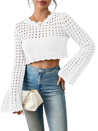 Women's Crochet Lightweight Crop Sweaters Summer...