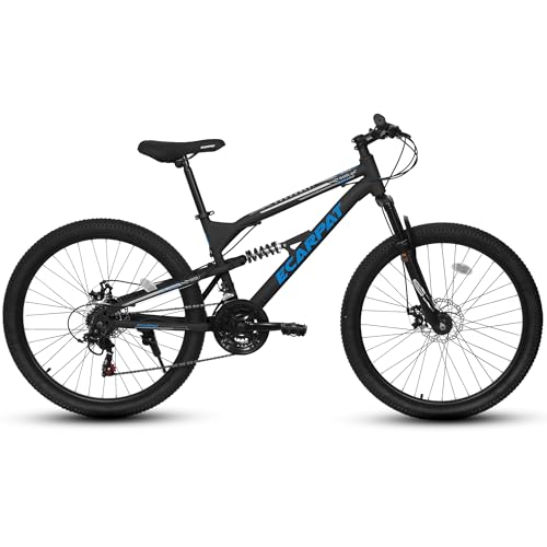 Rycheer 26 Inch Men Boys Mountain Bike Full Suspension, 21 Speeds Steel Mountain Bike, Disc Brakes, Adult Sport Bicycle for Trail Snow Commuter City Road
