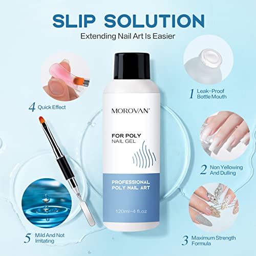 Morovan Slip Solution For Poly Gel Nails - 120Ml Poly Gel Slip Solution Anti-Stick Poly Gel Slip Solution Liquid With Dual-Ended Brush Pen 120Pcs Nail Forms Glass Cup Professional Nail Cleaner Poly Extension Gel Slip Solution Easy Diy Gel Solution At Home #TOP1