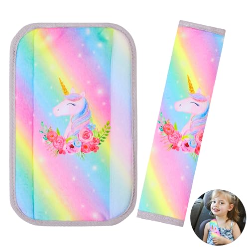 Unicorn Castle Voiture Protège Ceinture, Coussin Ceinture de Sécurité Amovible, 2pcs Siege Auto Confort Pads Voyage,Multicolor