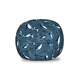 Ambesonne Nautical Storage Toy Bag Chair, Frock of Frolicking Sharks and Fish Herds Diving Wildlife Exotic Deep Sea Ocean, Stuffed Animal Organizer Washable Bag, Small Size, Blue