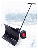 Snow Shovel with Wheels, 29" Snow Plow Shovel Angle Height Adjustable Padded Handle Efficient Snow Clean Tool for Driveway or Pavement(75x43cm/29.5x17in)